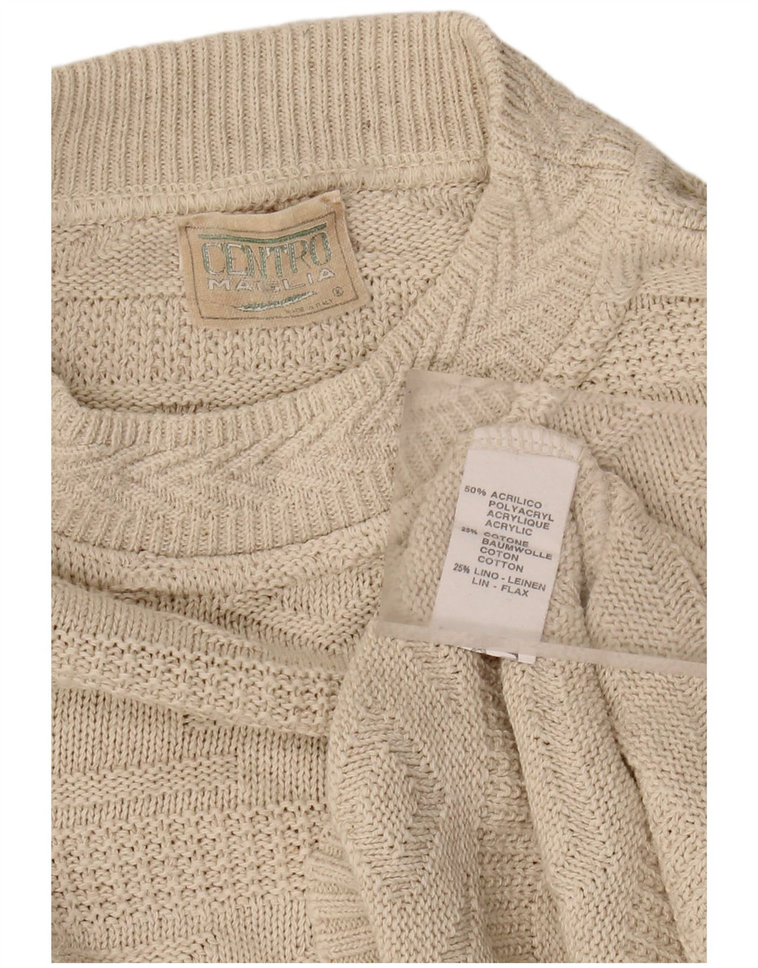 CENTRO MAGLIA Mens Crew Neck Jumper Sweater Medium Beige Acrylic