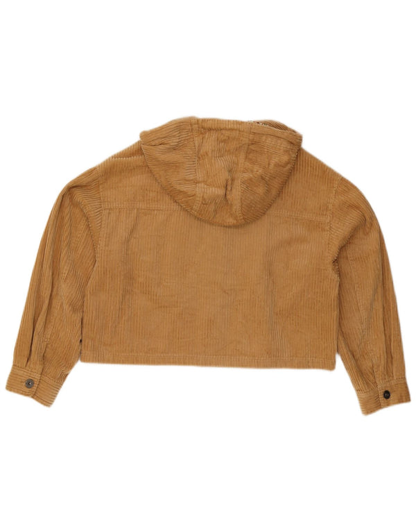 Zara Womens Crop Hooded Oversized Corduroy Jacket UK 10 Small Beige Bomuld