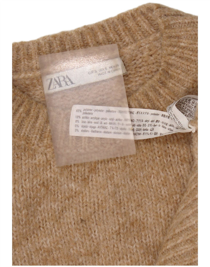Zara Dame Oversized Crew Neck Jumper Sweater UK 10 Small Beige Polyester