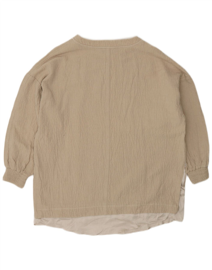 Zara Dame Oversized Bluse Top UK 6 XS Beige Bomuld