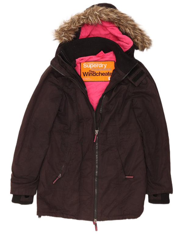Superdry Windcheater Parkajakke med hætte til kvinder UK 14 Medium Sort