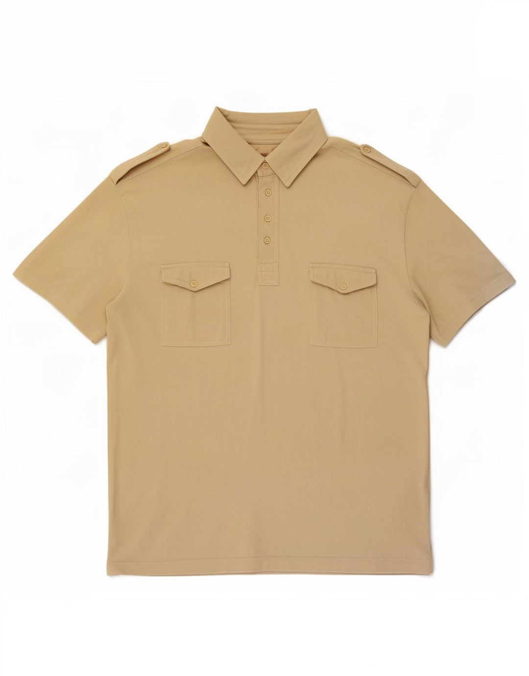 Vintage Herre Kortærmet Militær Pullover Shirt Stor Beige