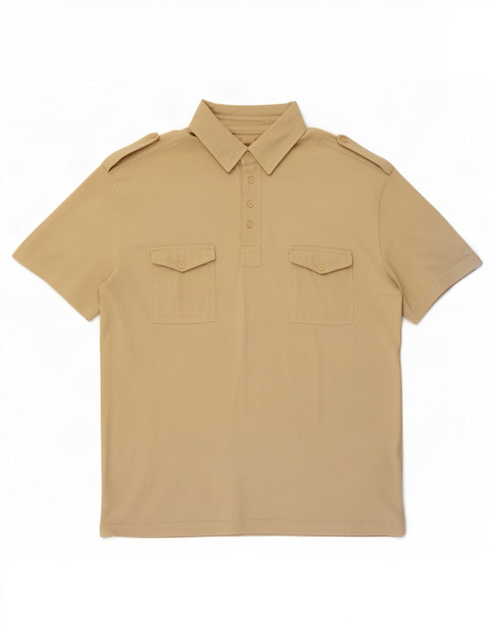 Vintage Herre Kortærmet Militær Pullover Shirt Stor Beige