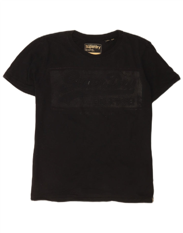 Superdry Grafisk T-shirt top til kvinder UK 12 Medium Sort Bomuld