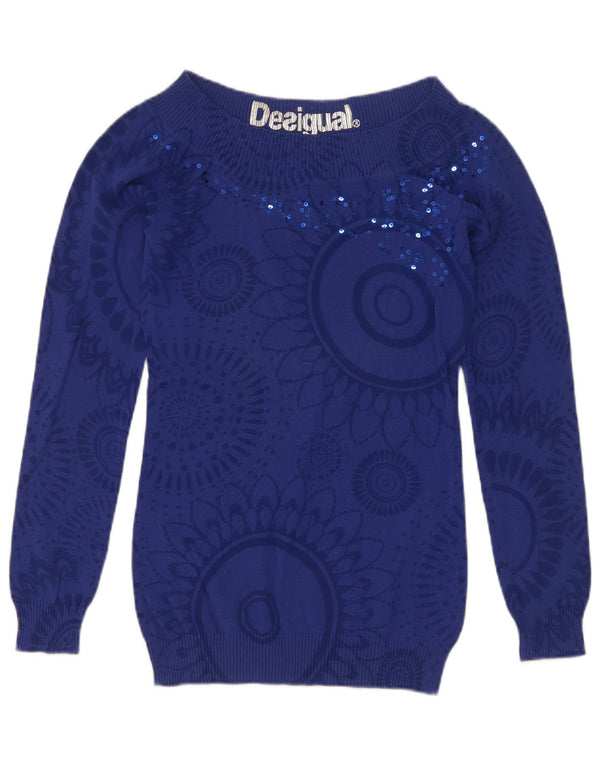 Desigual Dame Boat Neck Jumper Sweater UK 8 Small Navy Blue Paisley