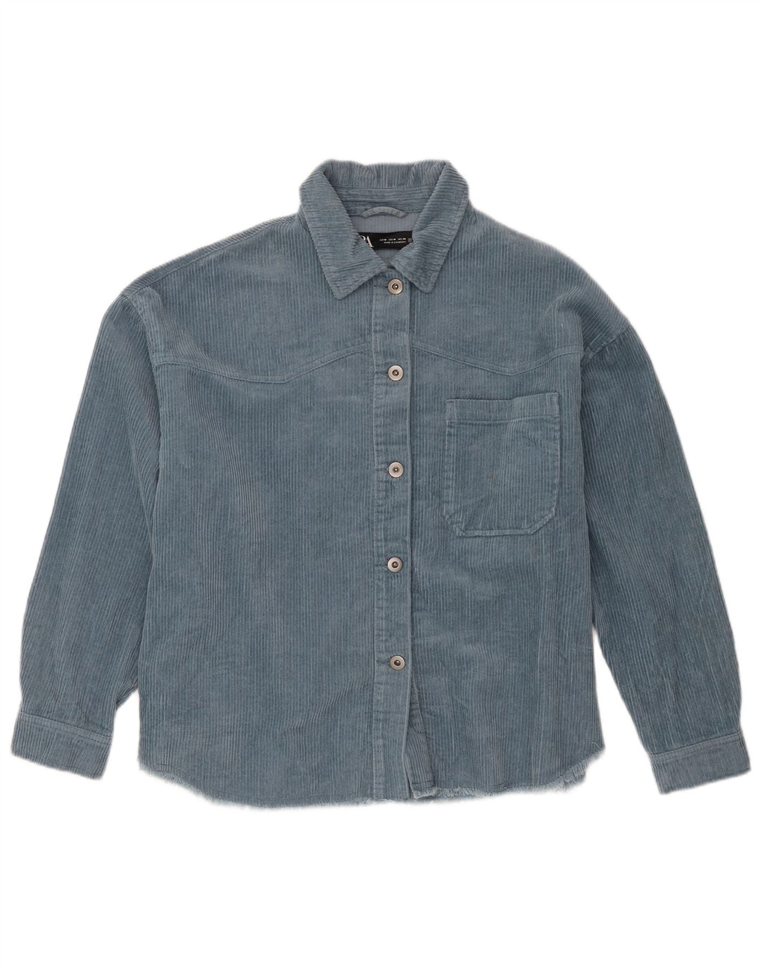 Zara Dame Oversized Corduroy Shirt UK 14 Medium Blue Cotton
