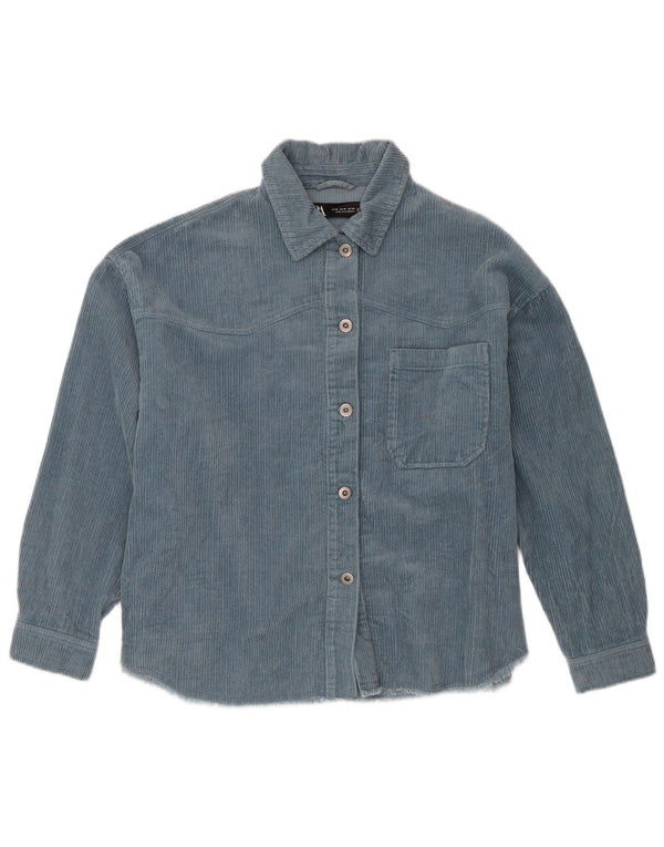Zara Dame Oversized Corduroy Shirt UK 14 Medium Blue Cotton