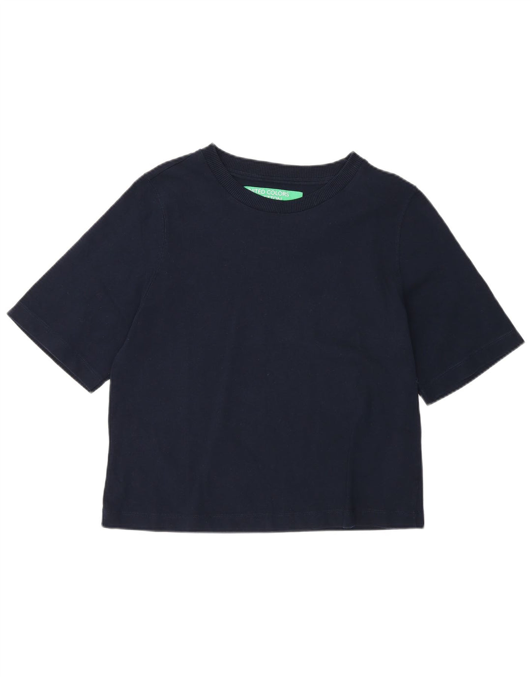 Benetton Womens Regular T-Shirt Top UK 12 Medium Navy Blue Bomuld