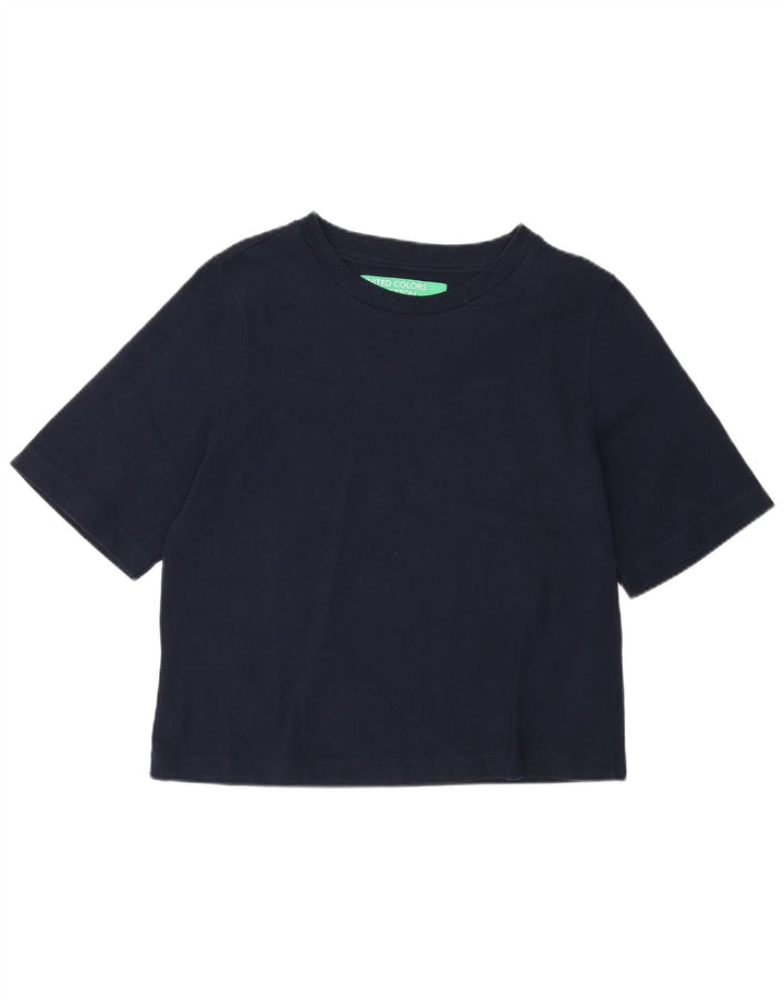 Benetton Womens Regular T-Shirt Top UK 12 Medium Navy Blue Bomuld