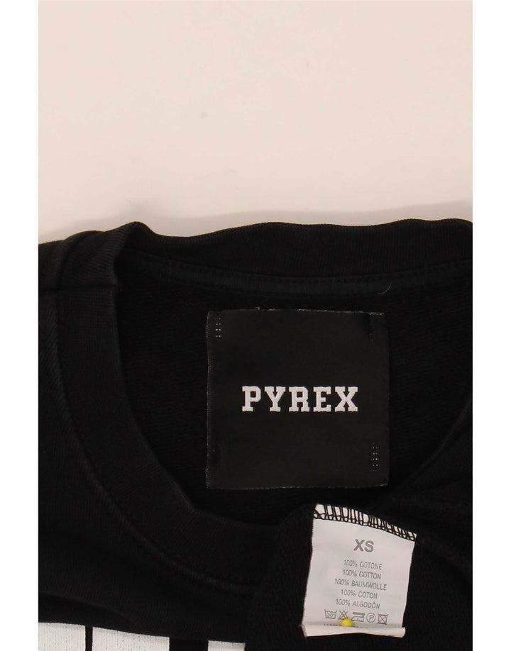 Pyrex Womens Oversized Crop Graphic Sweatshirt Jumper UK 6 XS Sort bomuld