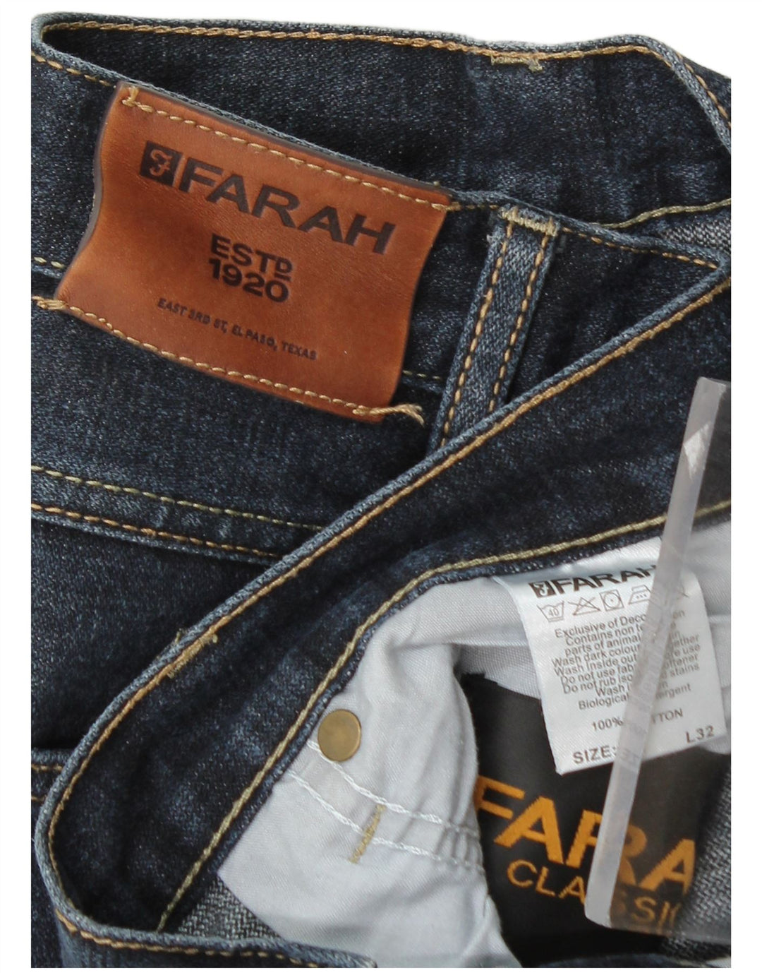 Farah Straight Jeans til mænd W36 L32 Marineblå bomuld