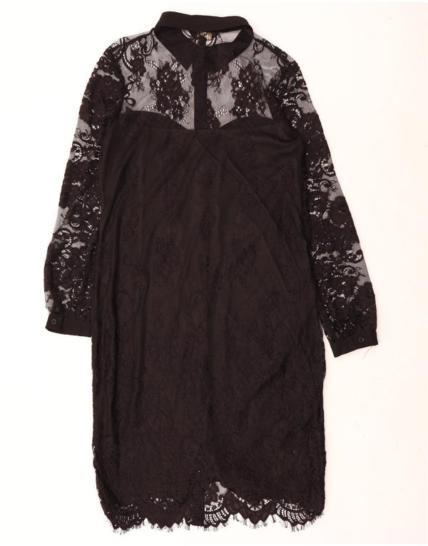 Lipsy Womens Lace Shirt Dress UK 14 Large Black Floral Polyamide