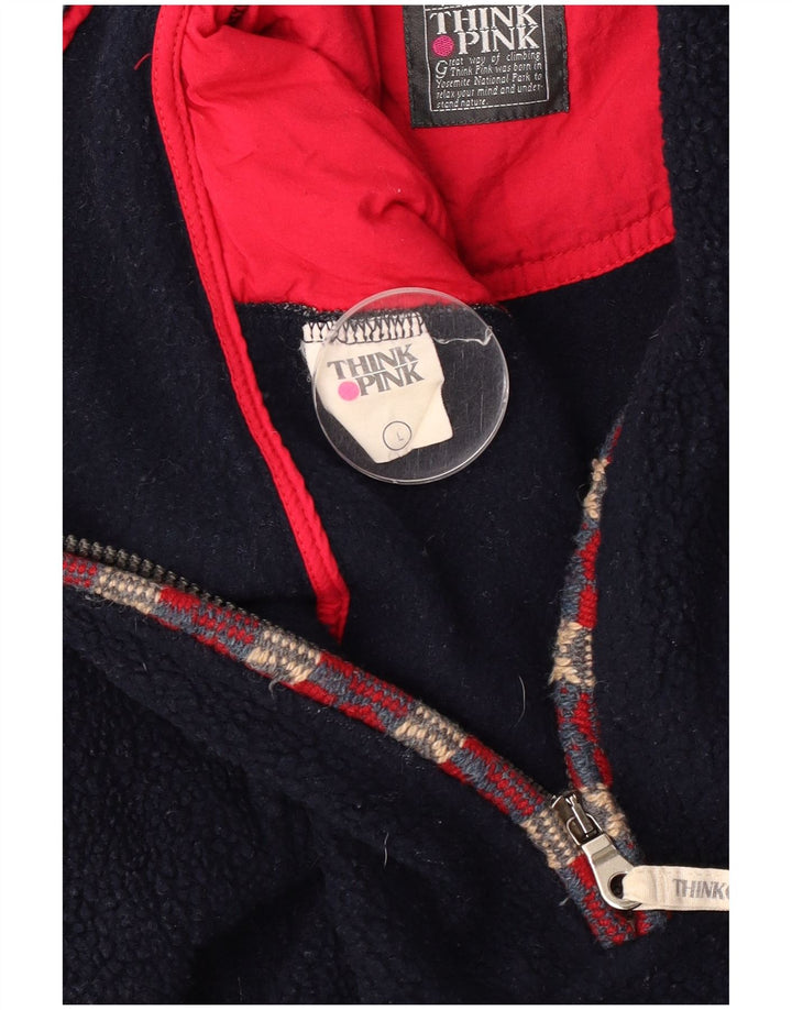 Tænk Pink Herre Zip Neck Fleece Jumper Large Navy Blue Geometrisk Polyester