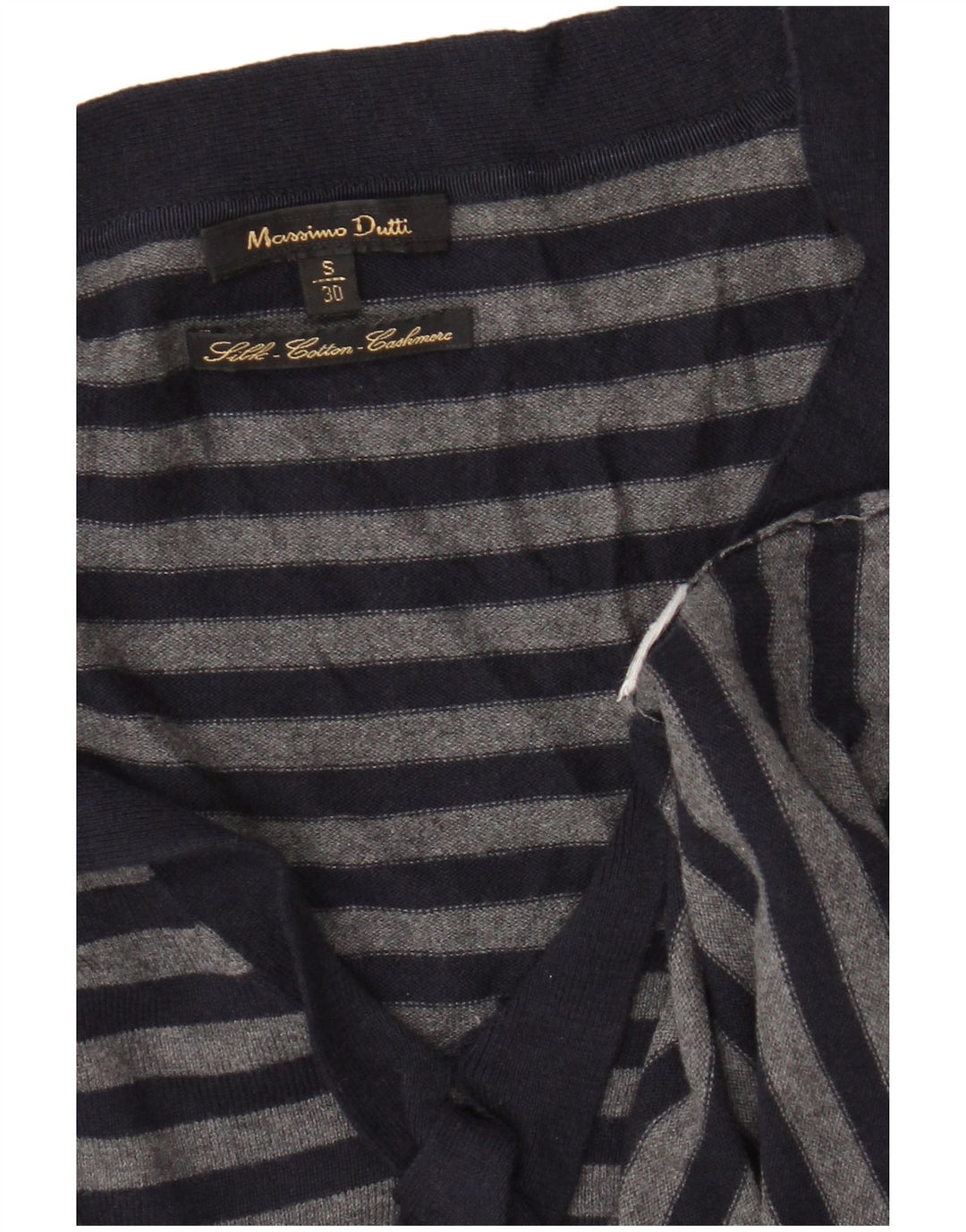 Massimo Dutti Dame V-hals sweater UK 8 Lille marineblå stribet