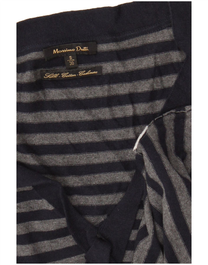 Massimo Dutti Dame V-hals sweater UK 8 Lille marineblå stribet