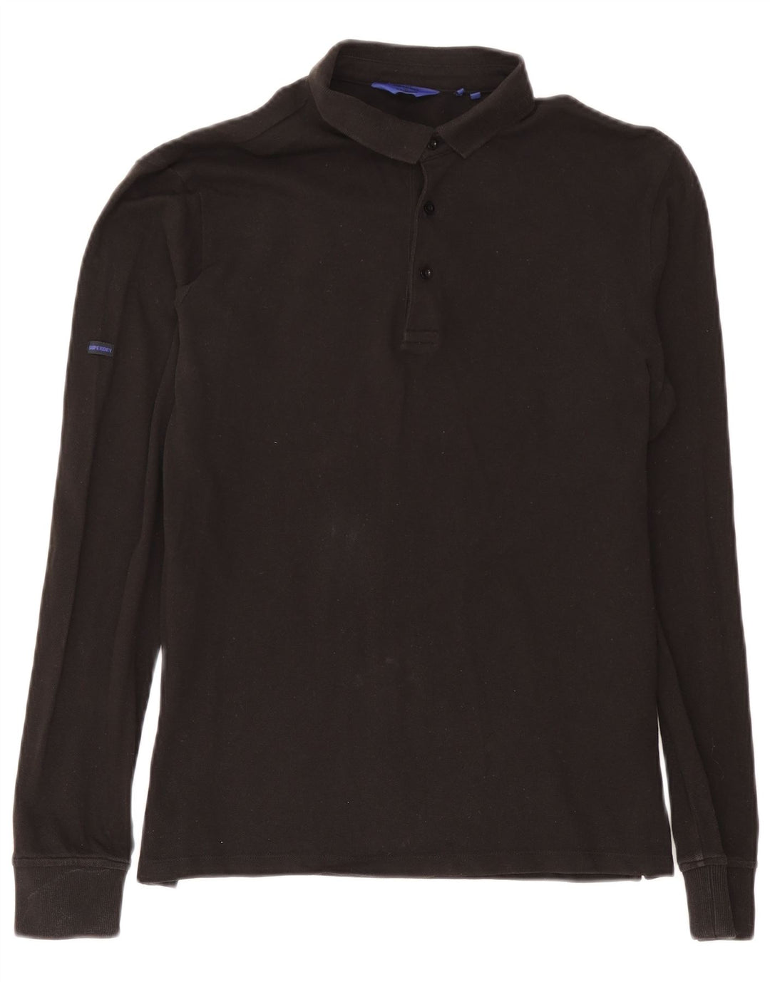 Superdry langærmet poloshirt til mænd, medium sort bomuld