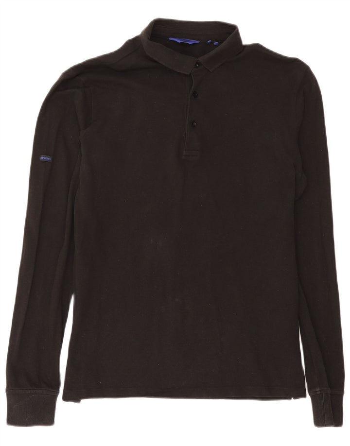 Superdry langærmet poloshirt til mænd, medium sort bomuld