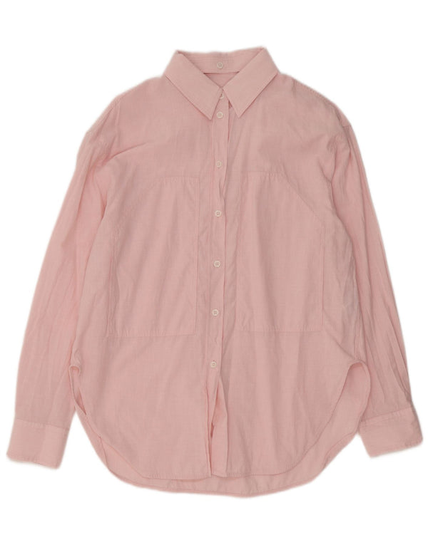 Zara Womens Longline Shirt UK 14 Medium Pink Nålestribet bomuld