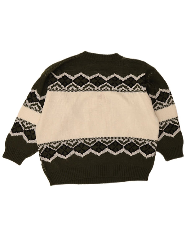 Vintage herre grafisk skildpadde hals sweater stor grøn geometrisk