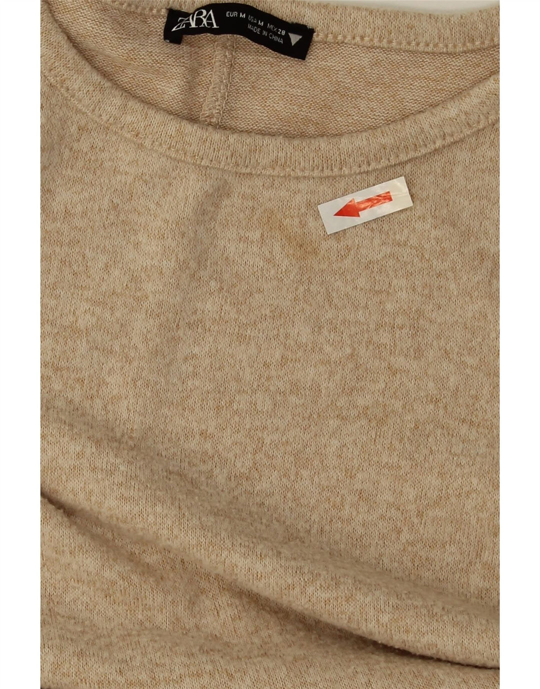 Zara Dame Langærmet Jumper Dress UK 12 Medium Beige Flecked Polyester
