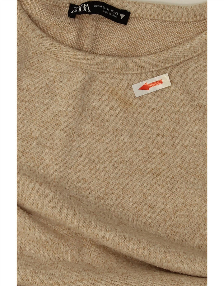 Zara Dame Langærmet Jumper Dress UK 12 Medium Beige Flecked Polyester