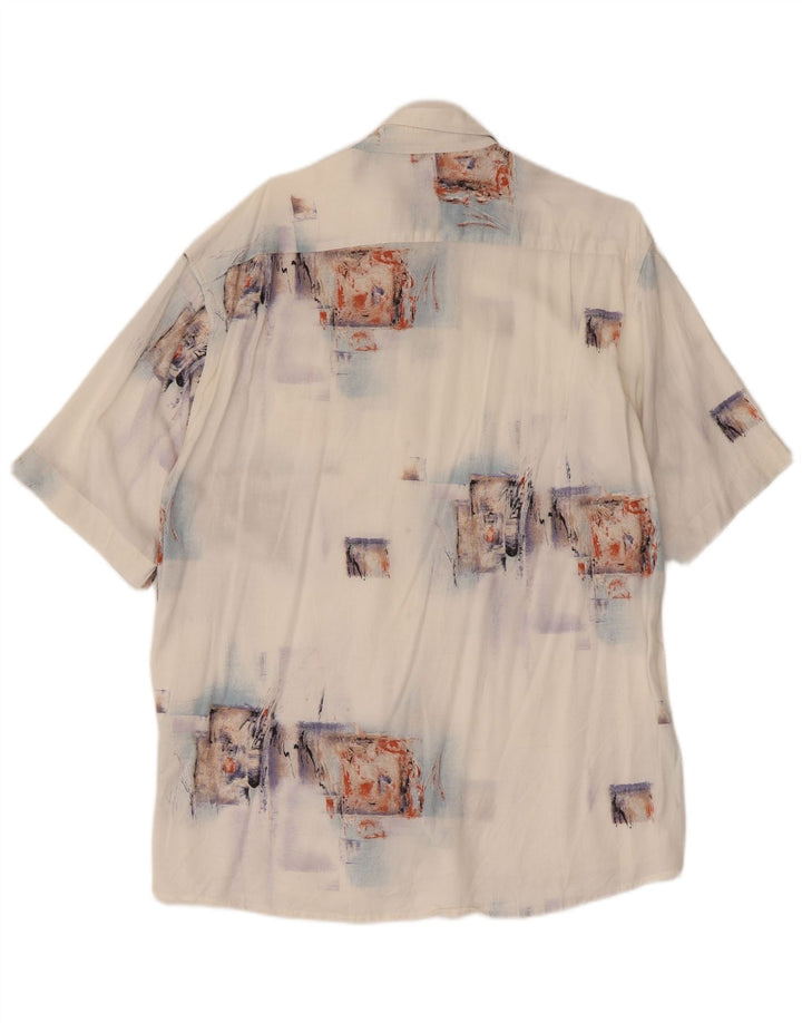 Vintage kortærmet herreskjorte Stor hvid patchwork