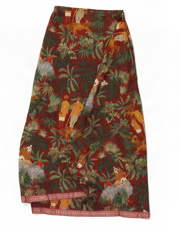 Krizia Dame Jungle Wrap Nederdel IT 42 Medium W28 Bourgogne Blomsterbomuld