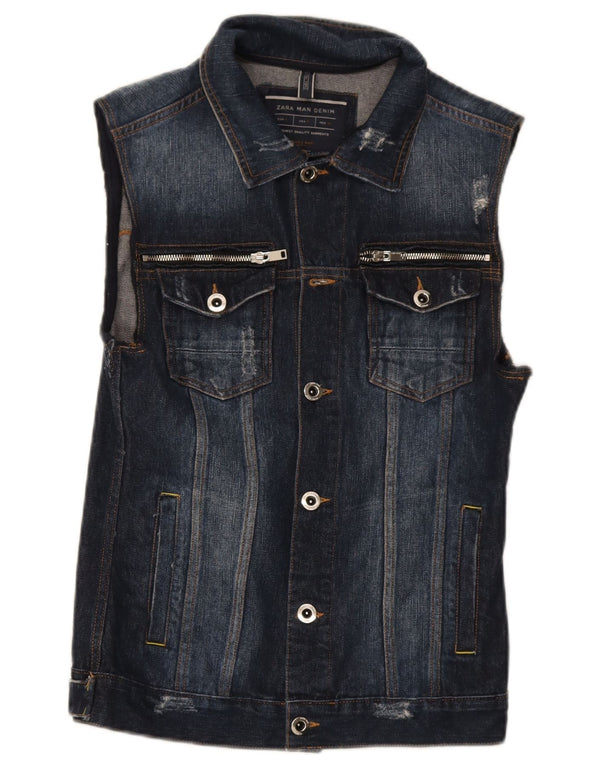 Zara Herre Denim Gilet UK 36 Small Navy Blue Cotton