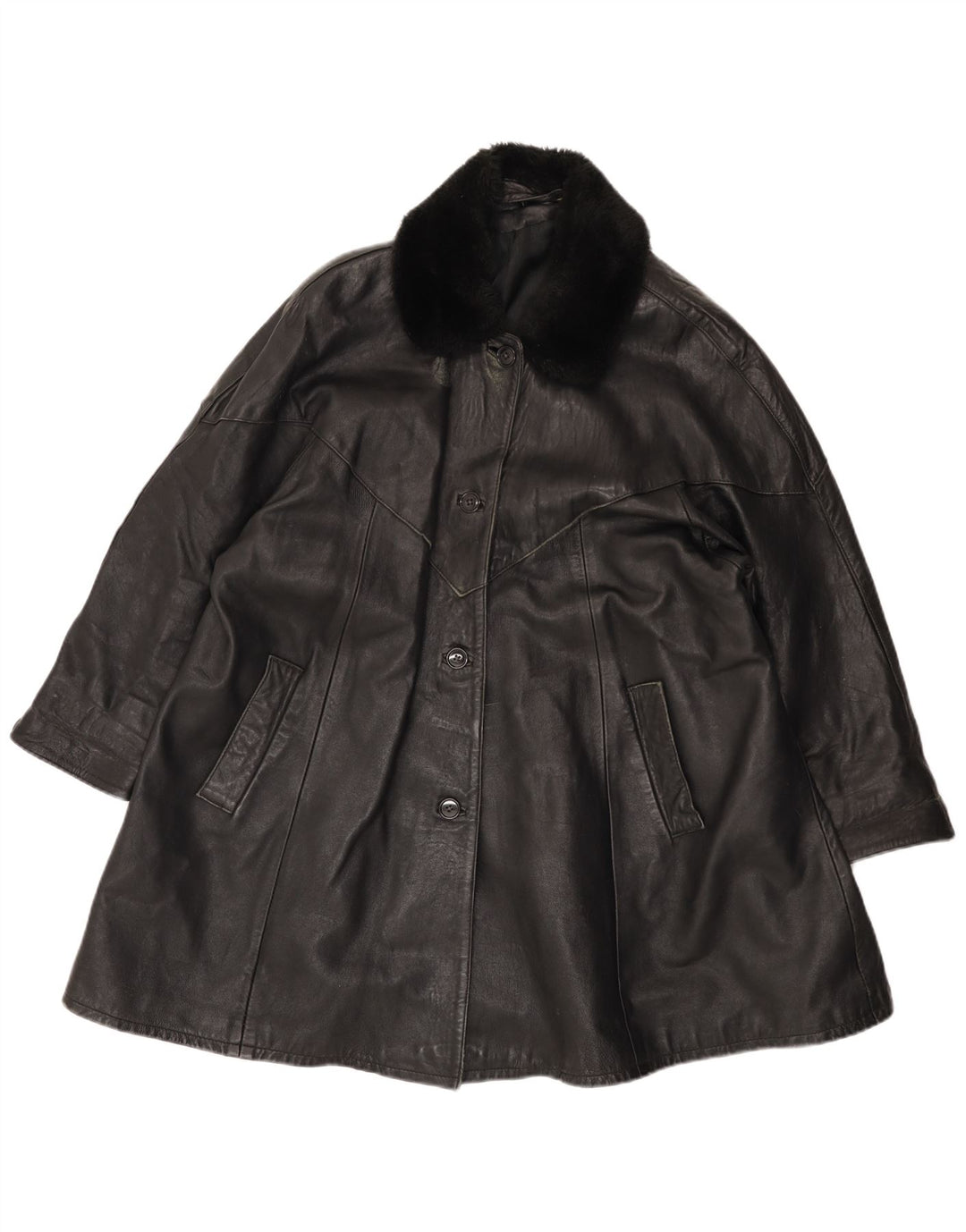 Vintage læderfrakke til kvinder UK 14 Large Black