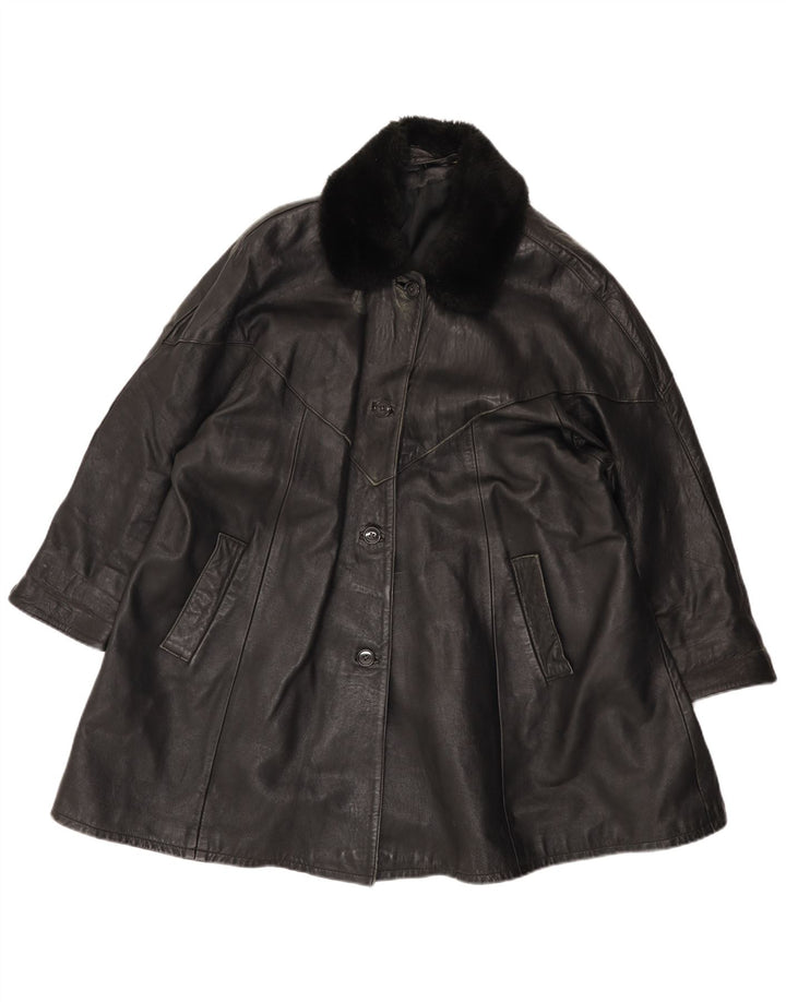 Vintage læderfrakke til kvinder UK 14 Large Black