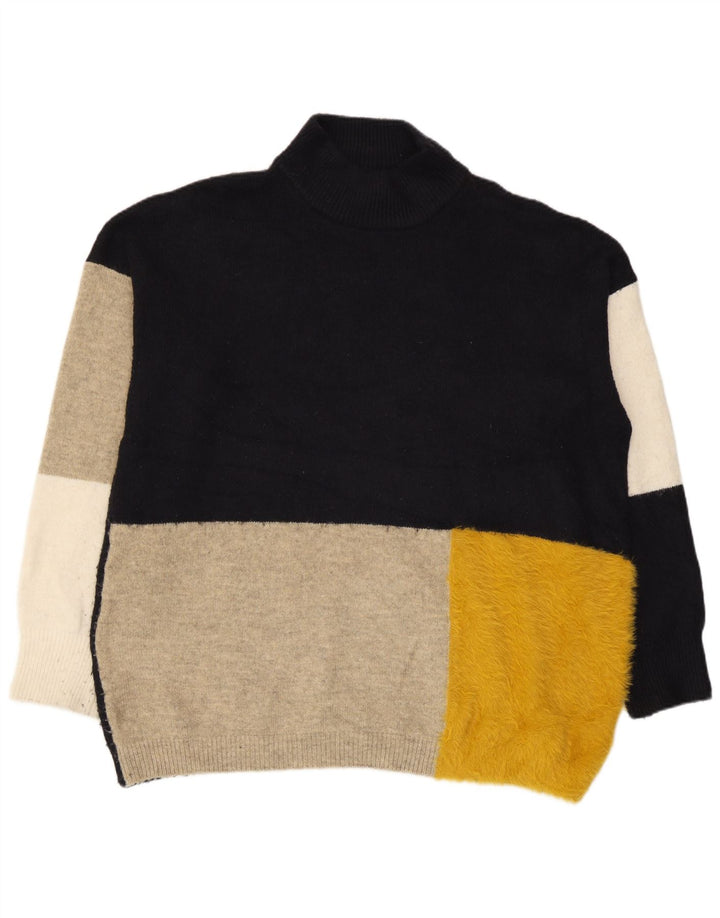Marks & Spencer Herre Turtle Neck Jumper Sweater Large Navy Blue Colourblock