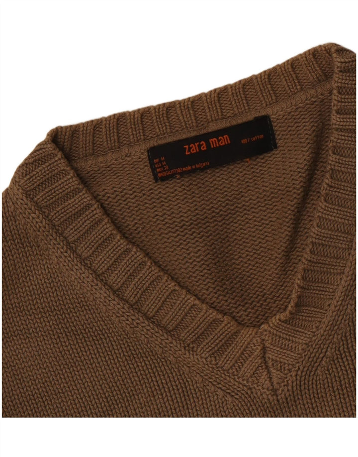Zara Herre V-hals sweater Medium Brun Bomuld