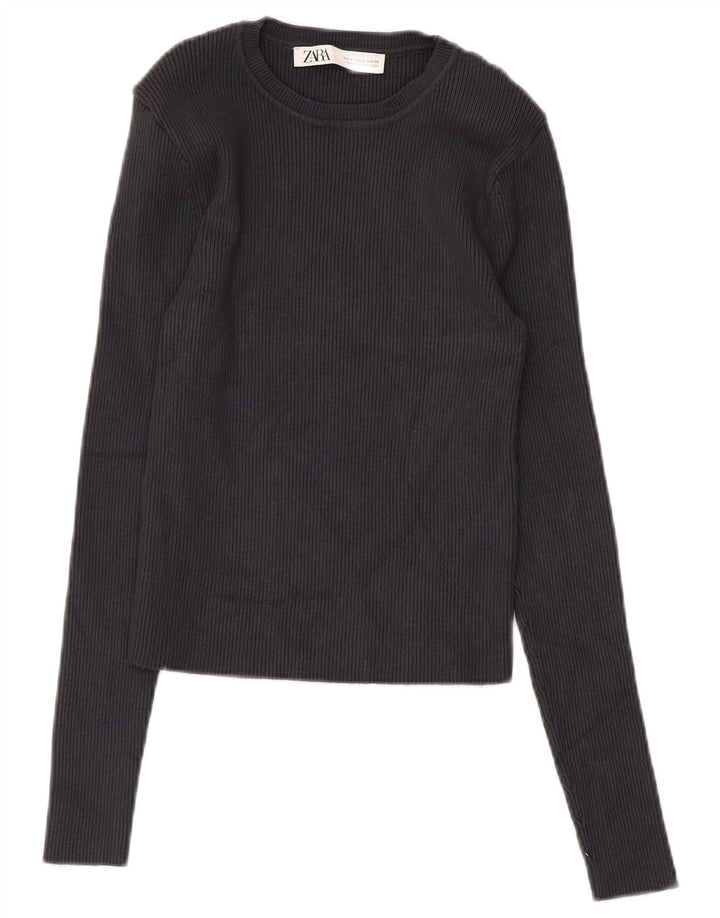 ZARA Womens Crop Crew Neck Jumper Sweater UK 12 Medium Grey