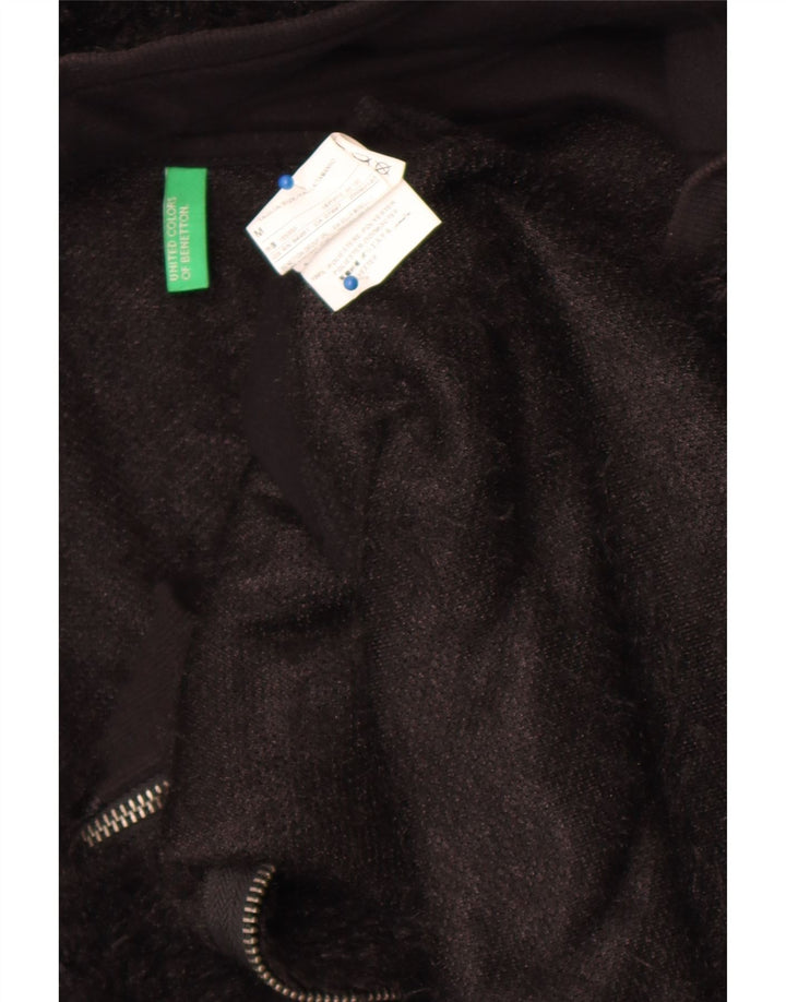 Benetton Dame Hætte Fleecejakke UK 14 Medium Sort Polyester