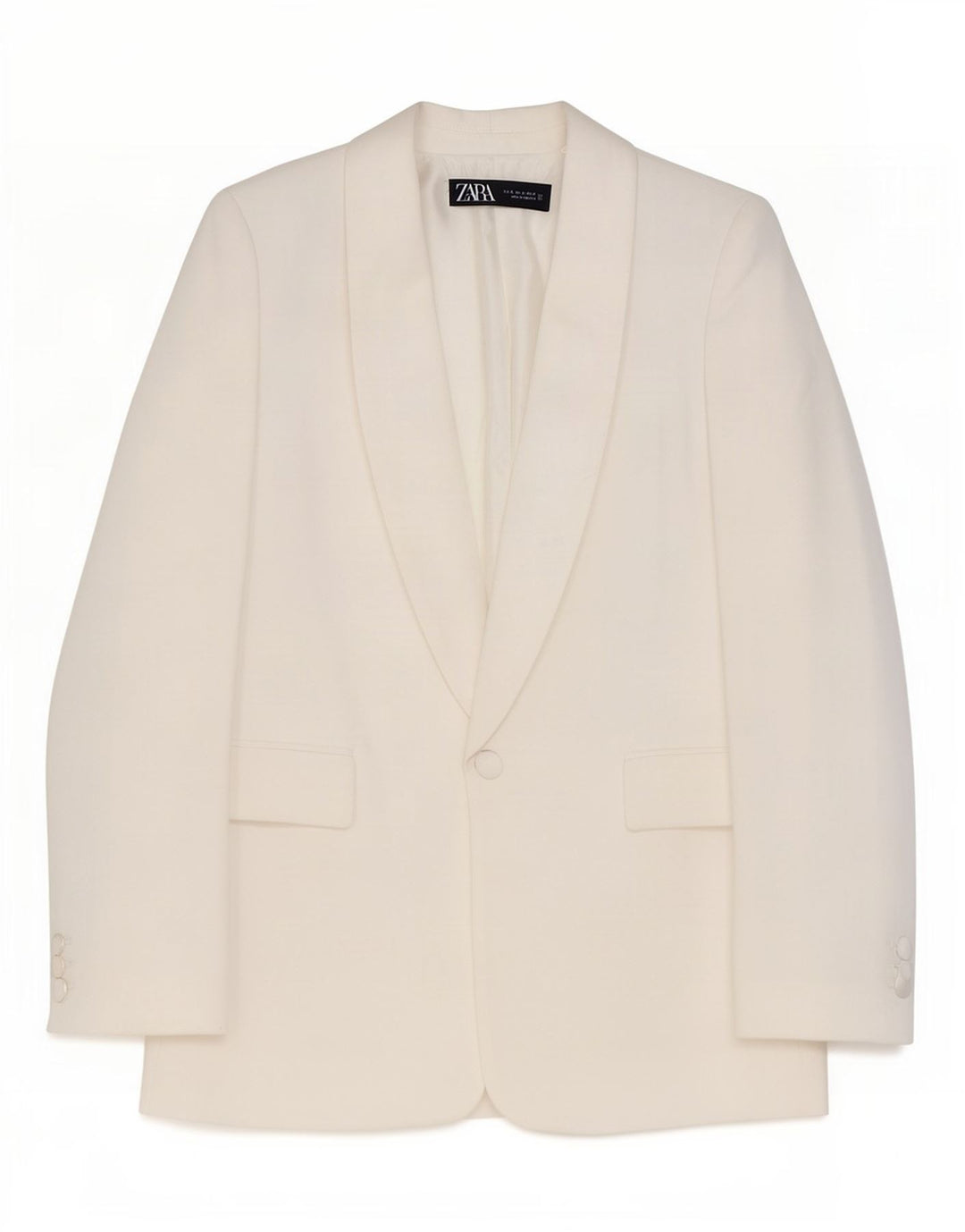Zara Dame Oversized 1 Knap Blazer Jakke UK 6 XS Hvid Viscose