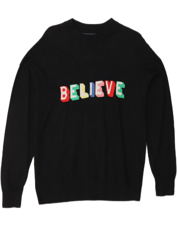 MARKS & SPENCER Dame grafisk sweater med rund hals, UK 14 Medium Sort