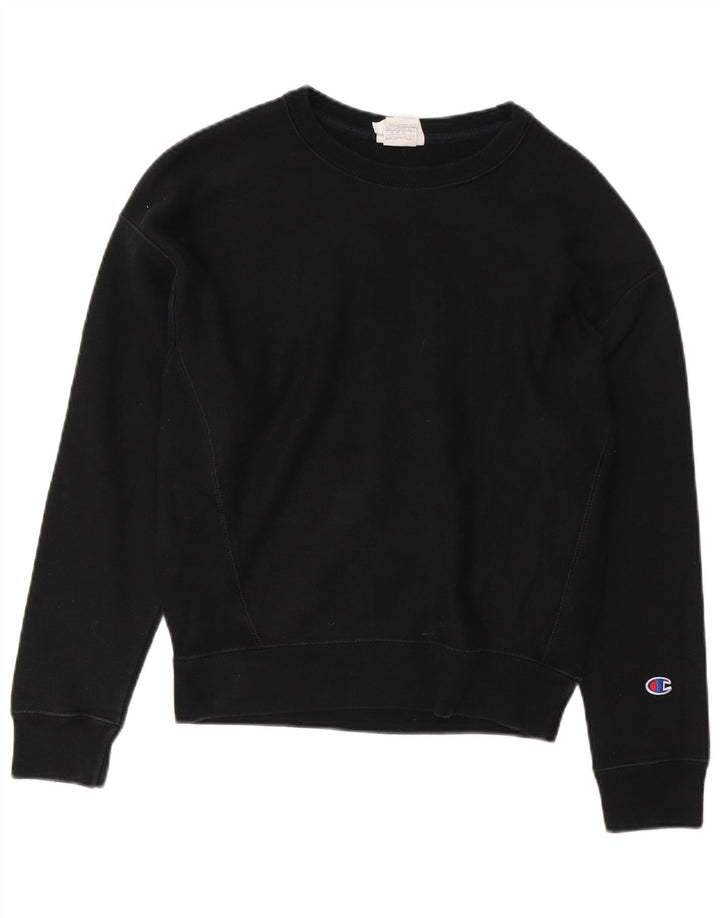 CHAMPION Dame Sweatshirt Jumper UK 14 Medium Sort Bomuld