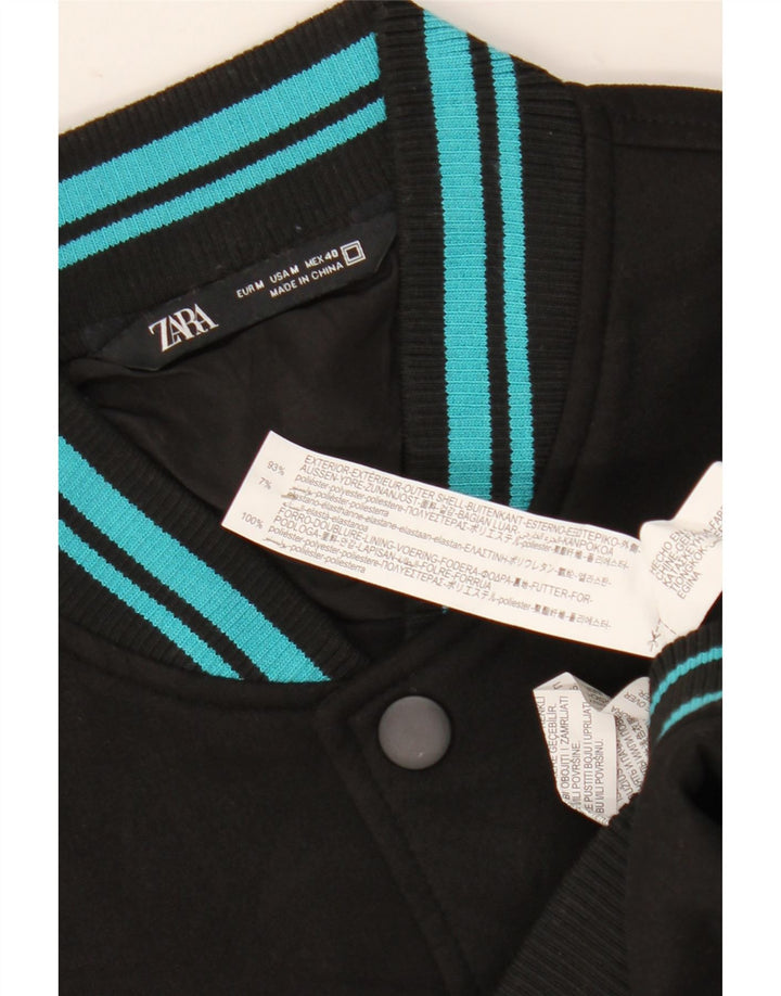 Zara Herre Graphic Varsity Jacket UK 38 Medium Black Polyester