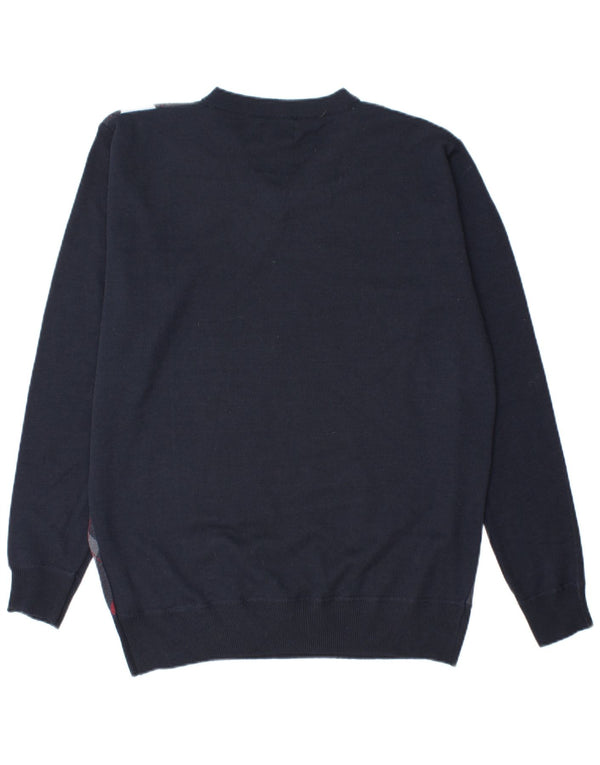 Pierre Cardin Herre V-hals trøje Sweater Large Navy Blue Argyle/Diamond