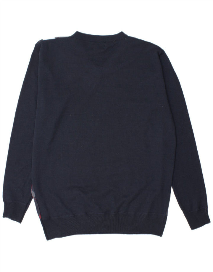 Pierre Cardin Herre V-hals trøje Sweater Large Navy Blue Argyle/Diamond