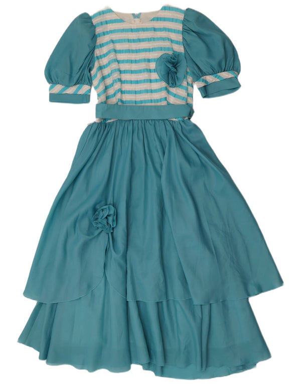 Vintage dame maxi kjole IT 36 XS blå stribet polyester