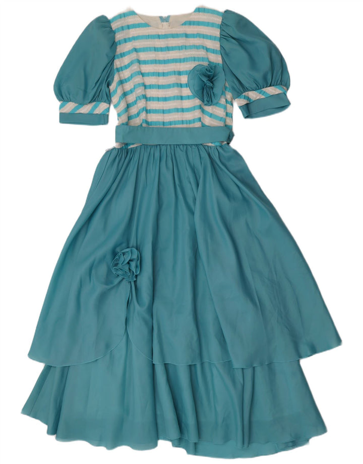 Vintage dame maxi kjole IT 36 XS blå stribet polyester