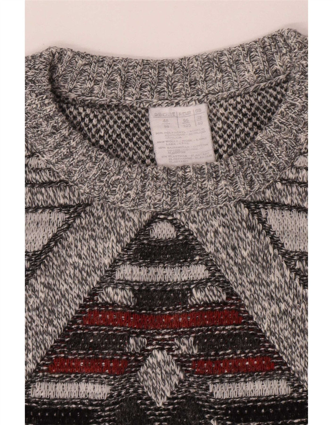 Vintage mænd med rund hals sweater UK 38/40 Medium Grå Geometrisk