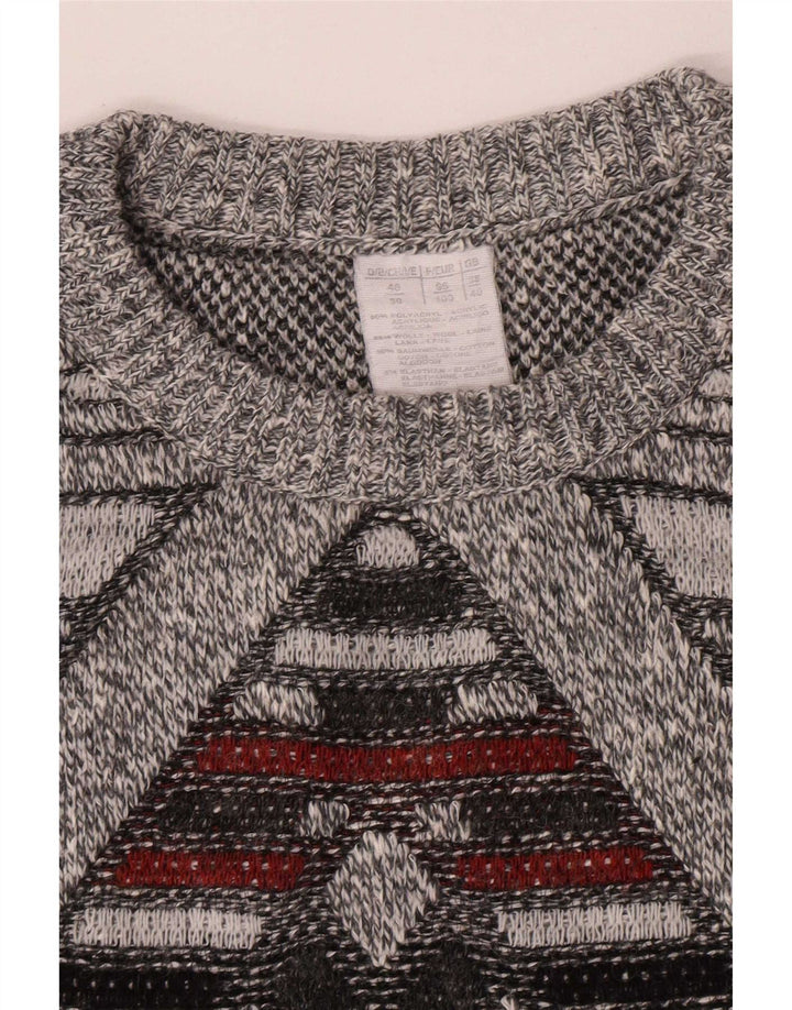 Vintage mænd med rund hals sweater UK 38/40 Medium Grå Geometrisk
