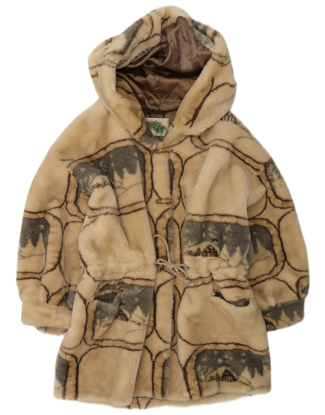 Verde Piu Dame Oversized Hætteovertræk IT 42 Medium Beige Geometrisk