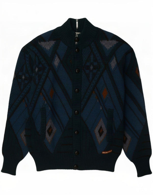 AUSTRALIAN L'ALPINA Herre cardigan sweater IT 48 Medium Marineblå Geometrisk
