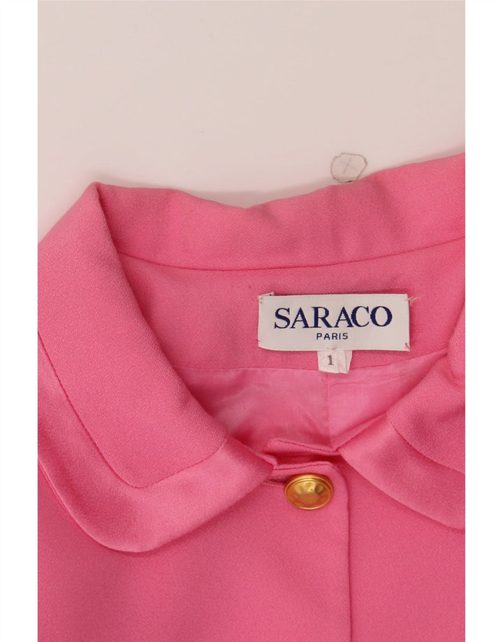 VINTAGE Womens 5 Button Crop Blazer Jacket UK 10 Small Pink Acetate Vintage Vintage and Second-Hand Vintage from Messina Hembry 