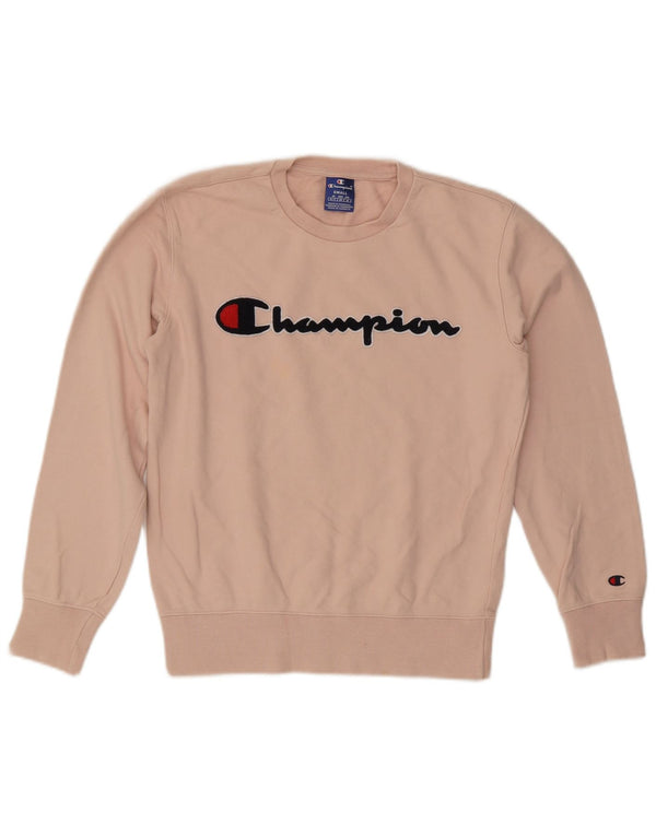 Champion Dame Grafisk Sweatshirt Jumper UK 10 Small Pink Bomuld