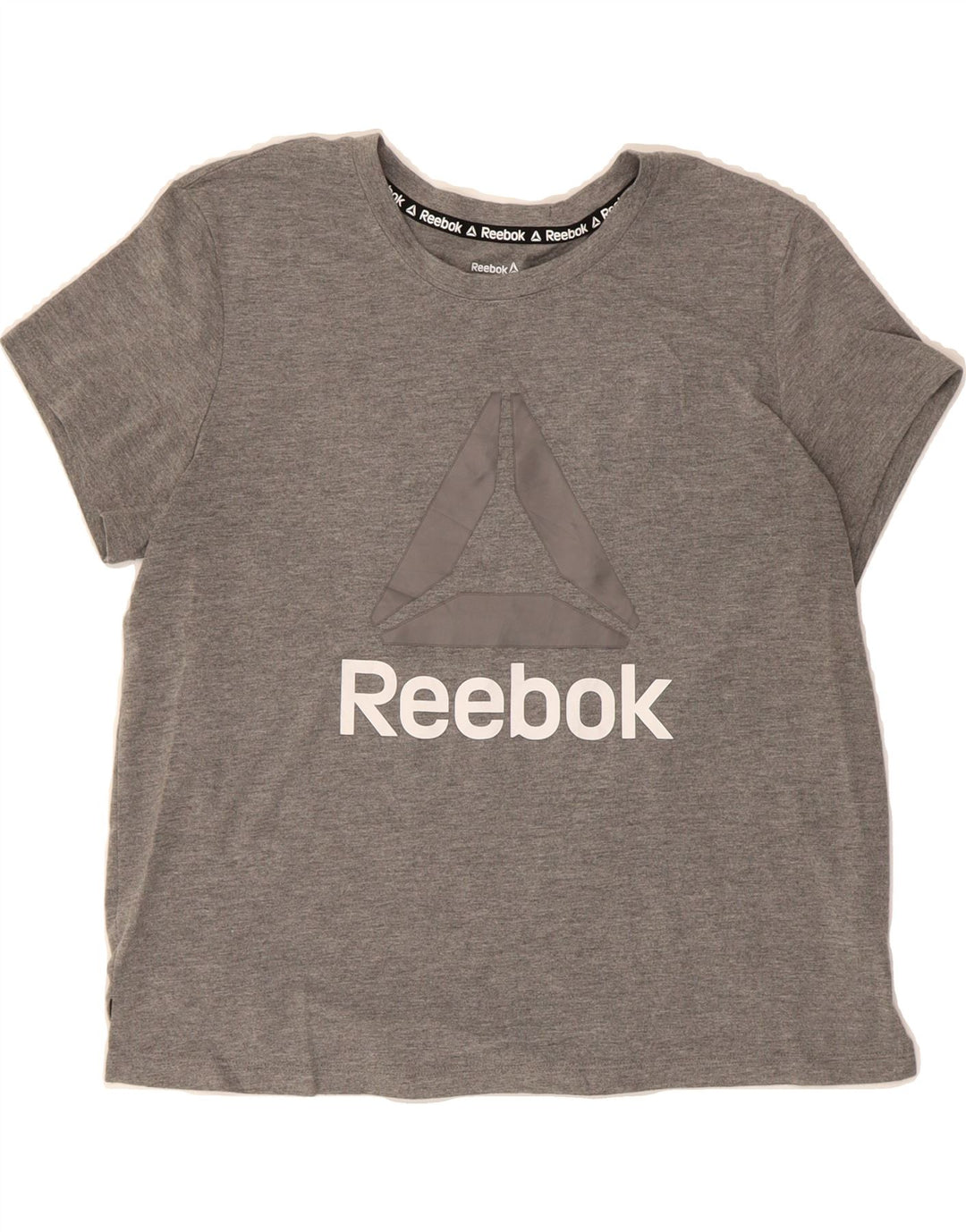 REEBOK Womens Graphic T-Shirt Top UK 14 Medium Grey Polyester Vintage Reebok and Second-Hand Reebok from Messina Hembry 