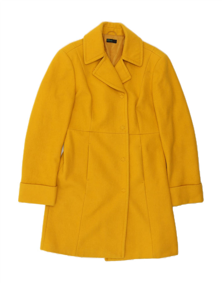 BENETTON Womens Overcoat IT 48 XL Yellow Wool Vintage Benetton and Second-Hand Benetton from Messina Hembry 
